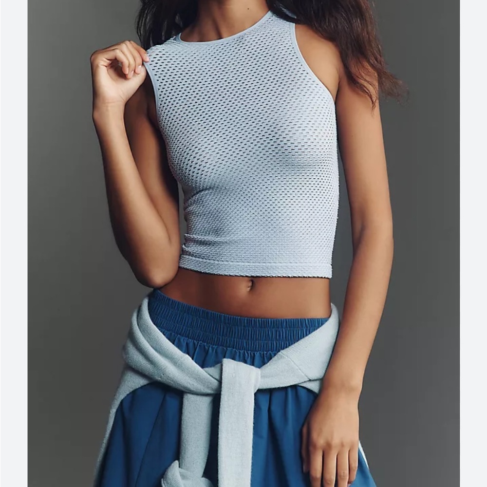 NWT Anthropologie Open Stitch Shimmer Light Blue Sleeveless Mesh Top